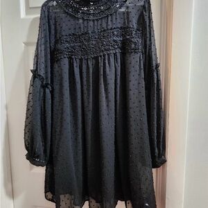 Black Swiss Dot Babydoll  Umgee Dress